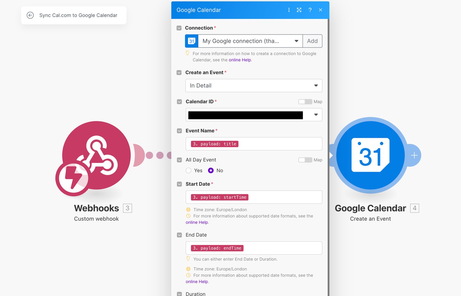 Make.com Google Calendar Module