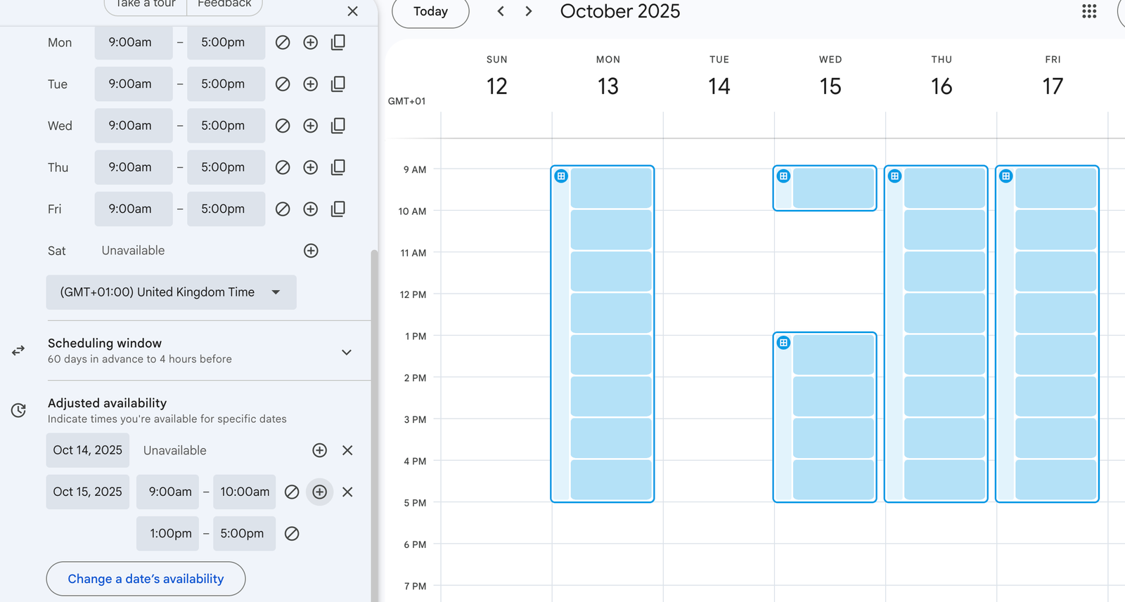 Blocking off unavailable times like holidays or personal appointments in Google Calendar booking system