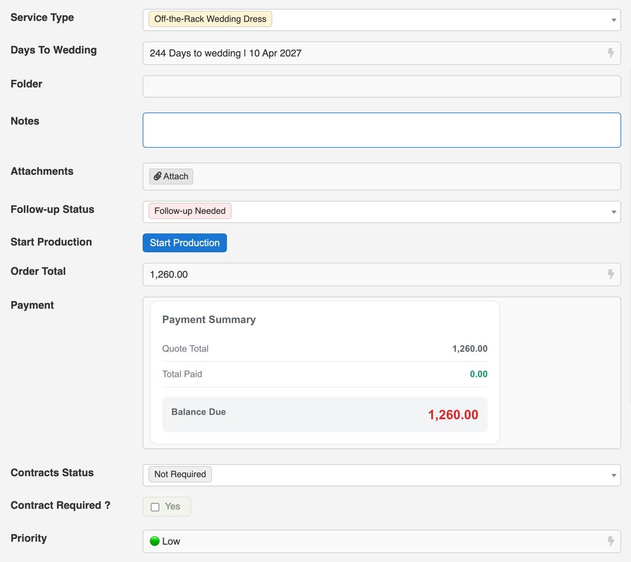 Nisa Bridal Software Payments and balances